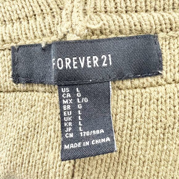 Forever 21 Women's Green Hooded Hoodie Open Cardigan Sweater Top Size L - Picture 3 of 3